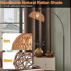 Rattan Floor Lamp- Modern Black Standing Floor Lamps with Remote Control and Stepless Dimmable Bulb, Hand-Worked Adjustable Rattan Lamp Shades Bohemian Floor Lamps for Living Room, Bedroom, Office - style: Black Rattan Arc Floor Lamp