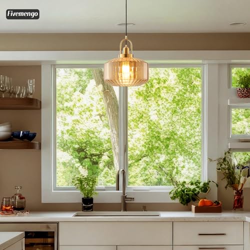 11.8in Mid Century Modern Pendant Light, Gold Large Amber Glass | Vintage Lighting Fixture Ceiling Hanging Lamp for Kitchen Island Foyer Dining Room Bedroom Entryway Hallway Over Sink Table - color: Amber & Gold Hardwire, size: 11.8in