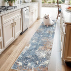 2x8 Washable Non-Slip Hallway Runner Rug – Modern Coastal Abstract Neutral Stain-Resistant Low-Pile Carpet Runner for Kitchen Entryway Bedroom Bathroom (Blue Rust,2x8) - color: Blue Rust, size: 2' x 8' (Rectangular)