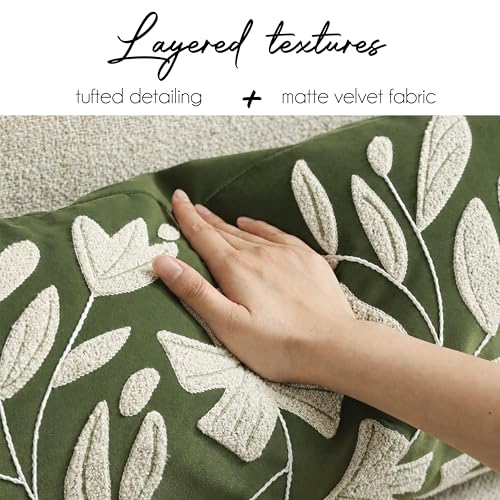 BlissBlush Decorative Lumbar Pillow Cover 12x20 Inch, Olive Green Floral Tufted Velvet Accent Pillow Case for Sofa Bed Living Room, Cover Only - color: Olive Green, size: 20" x 12" (Pack of 1)