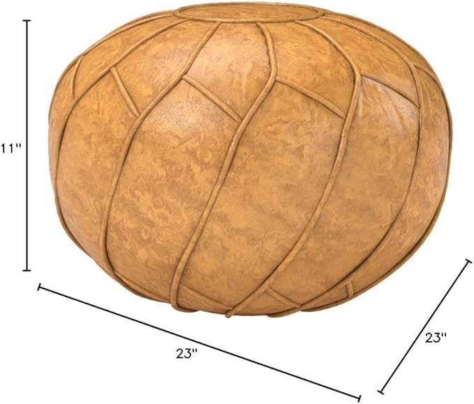 Moderner Faux Leather Pouf Unstuffed Ottoman Moroccan Footstool, Floor Footrest Cushion, Storage Solution - Natural Brown Color (Camel, Round)