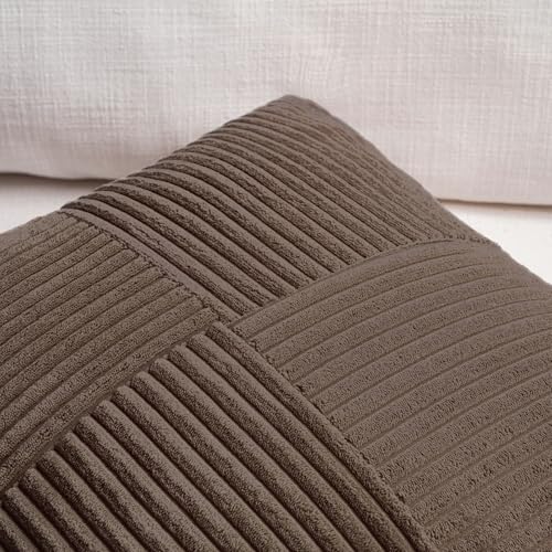 Fancy Homi 2 Packs Dark Brown Decorative Throw Pillow Covers 12x12 Inch with for Living Room Couch Bed, Rustic Farmhouse Boho Home Decor, Soft Corss Patchwork Corduroy Square Cushion Case 30x30 cm - color: Dark Brown, size: 12" x 12" (Pack of 2)