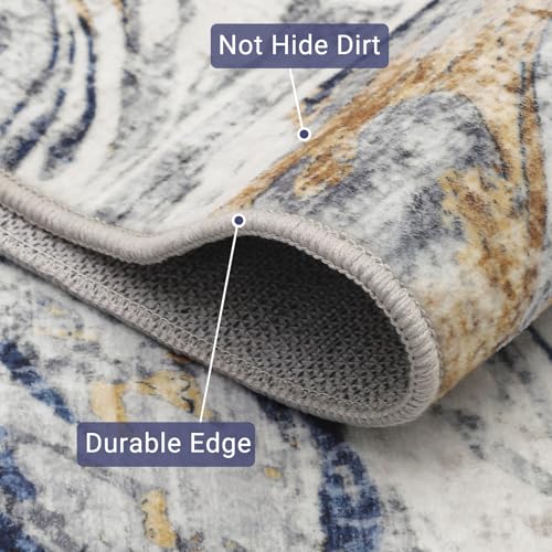 2x6 Abstract Oriental Style Area Rug, Elegant Vintage Thin Carpet, Delicate Decorative Design, Sophisticated and Beautiful for Living Room, Bedroom, Entryway, Office - Blue - color: Blue, size: 2' x 6' (Rectangular)