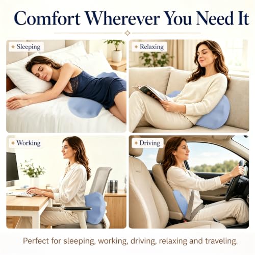 Fledano Lumbar Pillow for Sleeping, Lumbar Support Pillow for Bed for Back Pain Relief, Memory Foam Lower Back Pillow for Bed, Back Support Pillow for Side & Back Sleepers, Washable Cover - color: 01-blue