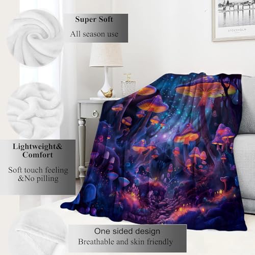 Mushroom Blanket Enchanted Forest Throw Blankets,Birthday Gifts for Kids Adult,Lightweight Soft Fleece with Glowing Starry Night,for Sofa Couch Bed Room Artistic Decor 50x60in - color: Mushroom, size: 50x60in
