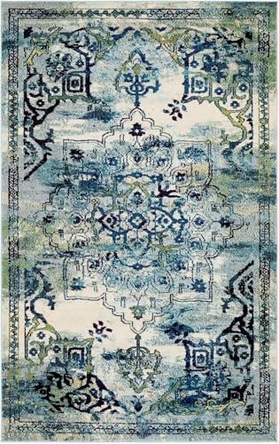 Rugs.com Fleur Collection Rug – 5' x 8' Blue Medium-Pile Rug Perfect for Bedrooms, Dining Rooms, Living Rooms - color: Blue 12, size: 5' x 8' (Rectangular)