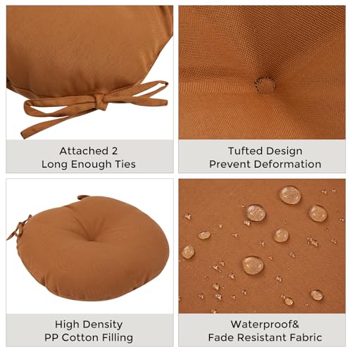 Bistro Chair Cushions 15 inch,Set of 2,Tufted Round Chair Cushions with Ties,15"x15"x4",Water Resistant Round Seat Cushion for Barstool Chairs,Patio Garden Kitchen Outdoor Furniture(Caramel Orange) - color: Caramel Orange, size: 15"x15"
