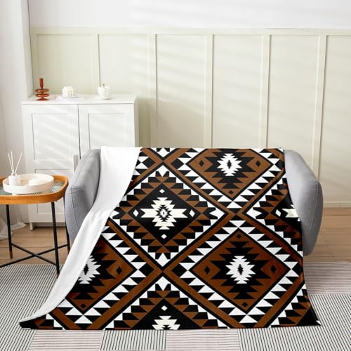 Erosebridal Rustic Western Fleece Flannel Blanket for Sofa Bed,Southwestern Aztec Throw Blanket Bohemian Bed Blanket Ethnic Mexican Style Geometric Diamond Fuzzy Blanket Brown Black 40x50 - color: Multi 242, size: 40*50