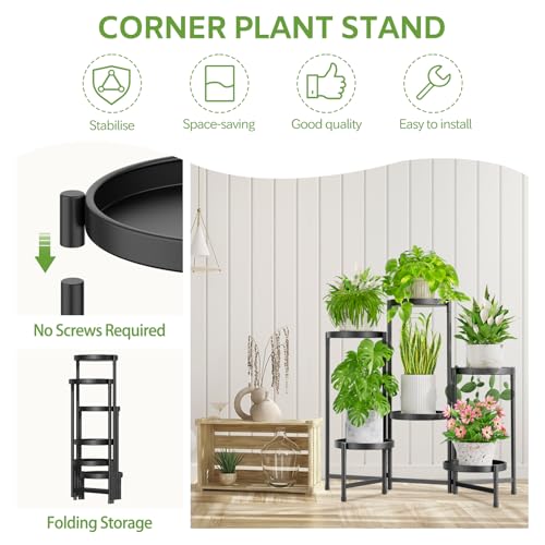 iDavosic.ly 6 Tier Large Plant Stand Indoor with 10 Inch Wide Tray, Tiered Corner Metal Outdoor Flower Display Holder Shelf, Folding Tall Rack for Patio Porch Living Room, Modern Black - color: Black, size: 6 Tiers