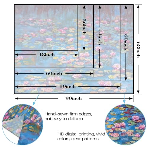 kampdream Landscape Tapestry, Scenery Art Wall Tapestries, Nature Wall Decor for Bedroom Living Room Backdrop Blue Impressionist Pond Lotus 44×60 inches - color: Blue Pond, size: 60"L x 44"W