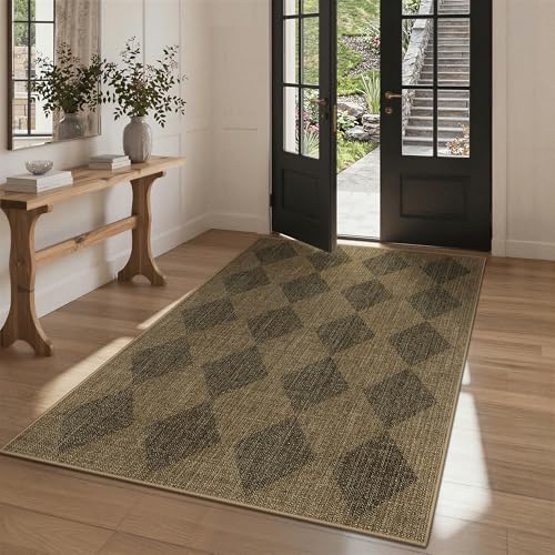 Bavni Checkered Easy Jute Rug,3x5 Area Rug Machine Washable Non Slip Woven Plaid Carpet, Geometric Diamond Non Shedding Low Pile Modern Farmhouse Floor Mat for Living Room, Bedroom, Entryway - color: Checkered-2, size: 3X5