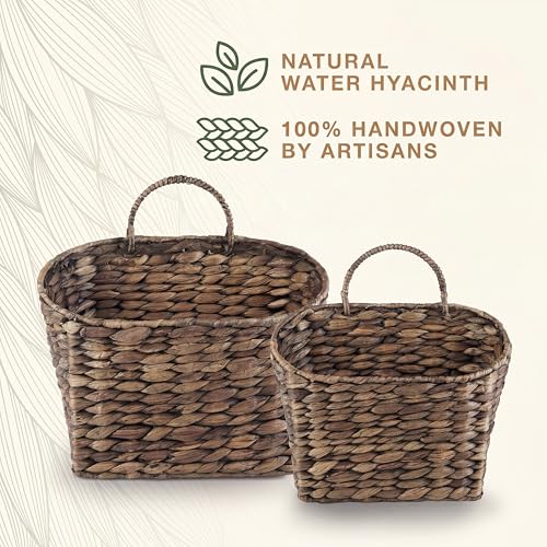 Set of 2 Black Wicker Hanging Baskets for Front Door, Mail, Flowers & Organizing - color: Black Water Hyacinth