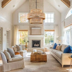 25.59" Large Hand-Woven Rattan Chandelier, 6 Lights Farmhouse Boho Chandelier Light Fixtures, Rustic Bamboo Wicker Chandeliers for Dining Room, Kitchen Island, Living Room, Stairway - color: Beige, size: 25.59 Inch