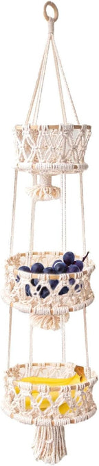 Multi Layer Woven Rope Organizer | Boho Hanging Plant Holder – 3-Tier Macrame Flower Basket, Decorative Indoor Pot Storage, Unique Hanging Ornament for Bedroom, Balcony, Kitchen, Office, Housewarming