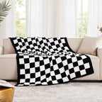 Checkered Throw Blanket, Black Soft Cozy Fluffy Knitted Throw Blankets for Couch, Sofa, Bed, Chair, Warm Fuzzy Travel Picnic Lightweight Plaid Blanket, 50x70 inches - color: Black White, size: 50×70 Inch