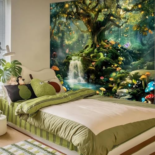 Tichgeim Forest Nature Tapestry Wall Hanging for Bedroom, Green Fantasy Tree of Life Backdrop Tapestries, Fairy Magic Mushroom Landscape Wall Mural Decor for Living Room Dorm 79" x 60" - color: Forest Tapestry, size: 79"L x 60"W