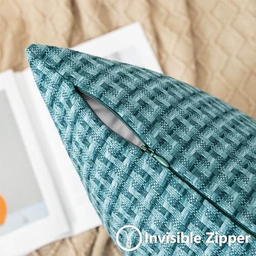 UGASA Outdoor Waterproof Pillow Covers Pack of 2 Weaving Texture Water Resistant Outside Decorative Pillow Cases for Patio Garden Porch Yard Bench Tent 12x20 Inch, Teal - color: Teal, size: 20" x 12" (Pack of 2)
