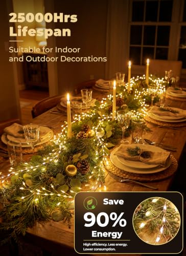 Flowing Fairy Lights Plug in with 14 Modes, 10FT 388LED Twinkle Firecrackers String Lights Indoor Waterproof, Christmas Tree Cluster Lights for Bedroom Garland Christmas Decor, Warm White - color: Warm White, size: Flowing - 1pc