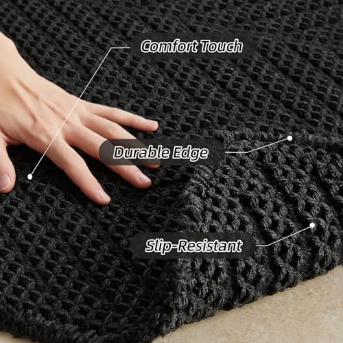Sunfly Black Bathroom Rug, Waffle Bath Mat Non-Slip Washable Super Absorbent Quick Dry, Boho Farmhouse Bathroom Decor 24"x36" Black - color: Black, size: 2' x 3' (Rectangular)
