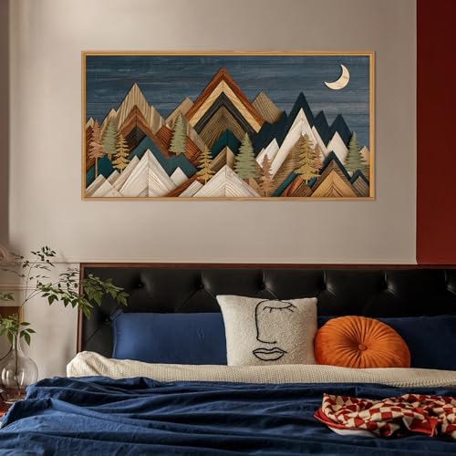 HPINUB Mountain Style Framed Canvas Wall Art Set,Vintage Pine Tree Wall Decor, Nature Country Wilderness Forest Artwork,Modern Navy Blue Art Prints for Living Room,Bedroom,Farmhouse- 20"x40" - color: Blue Style Mountain Wall Art, size: 40"L x 20"W