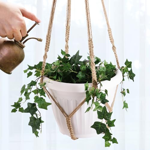 Giant XXL 55 Inches Macrame Planter Hanger Large for 15 inch Pot + Swag Hook | Extra Large Hanging Planter for Indoor Plants | No Pot/Plant Included (XXL Jute) - color: Brown