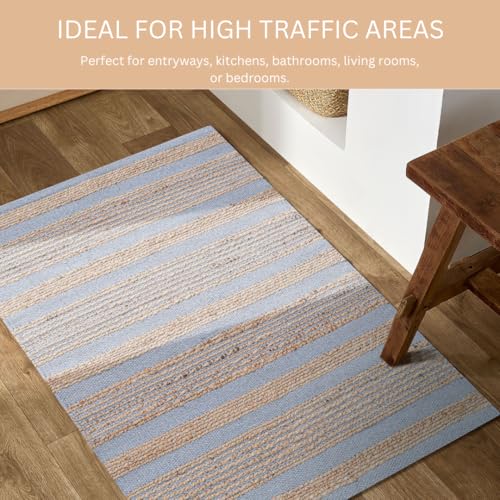 Area Rug Farmhouse 2x3 Feet - Hand Woven Jute Cotton Rug Bohemian Rustic Vintage - Non Slip Floor Rug for Bedroom Living Room Kitchen Dorm Entryway Hallway - Area Rug Natural Grey - color: Natural Grey, size: 2'x3'