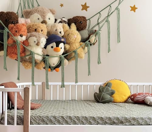 mirolam Stuffed Animal Hammock - Large Stuffed Animal Net Corner - Hanging Stuff Animal Storage Organizer For Plush Plushie Display Room Bedroom Boho Decor - color: Olive Green, size: Standard(41.5"L x 55.2"W x 41.5"H)