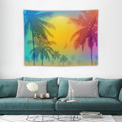 Kurtect Tropical Beach Tapestry,Colorful Coconuts Tree Palm Tree Summer Ocean Print Tapestries for Party Beach Picnic Blankets Tablecloths Living Room Wall Deocr, 30x40 in - color: style-10, size: 40"L x 30"W