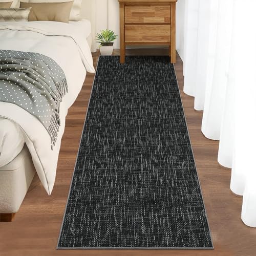 RUGSREAL 2x6 Runner Rug Washable Kitchen Runner Rug Modern Abstract Runner Mat for Hallway Contemporary Solid Rug Non-Slip Foldable Aesthetic Accent Floor Carpet for Living Room Bedroom, Black - color: Black, size: 2' x 6' (Runner)