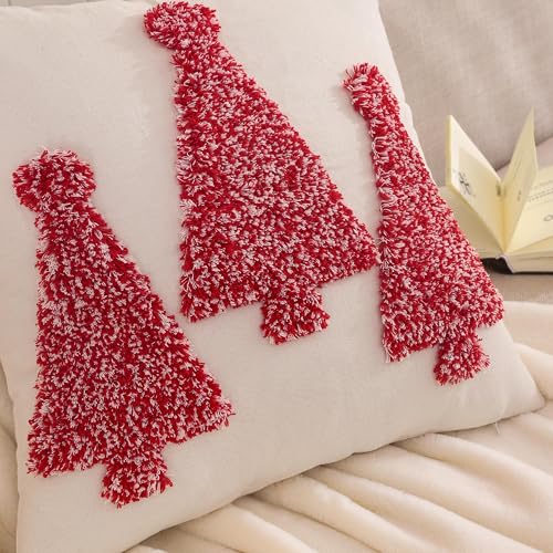 Christmas Pillow Case Red Tree Throw Pillow Case 50 x 50 cm 2 Piece Party Decor Winter Holiday Soft Cushion Cover Sofa Bed Living Room - color: Red Pine, size: 20" x 20" (Pack of 2)