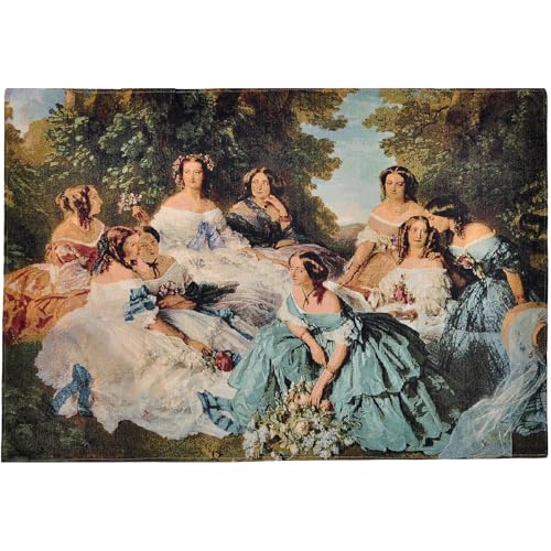 Empress Eugénie & Ladies Tapestry Wall Hanging, French Court Jacquard Woven Textile Art, Floral Garden Scene Decor with 2 Rod Pockets & Lining, 31.5" x 26" Decorative Fabric Poster (Pastels：Empress Eugénie small size) - color: Pastels：Empress Eugénie smal