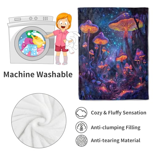 Mushroom Blanket Enchanted Forest Throw Blankets,Birthday Gifts for Kids Adult,Lightweight Soft Fleece with Glowing Starry Night,for Sofa Couch Bed Room Artistic Decor 50x60in - color: Mushroom, size: 50x60in