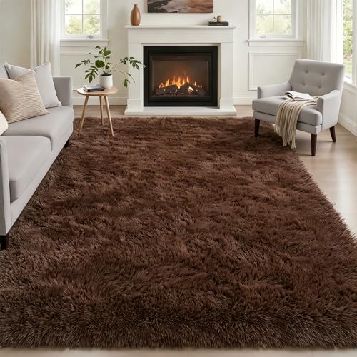 Fluffy 5x7 Area Rugs for Living Room Bedroom: Ultra Soft Shag Rug Non-Slip Non-Shedding Small Plush Bedside Rug Indoor Floor Carpets for Kids Room Playroom Entryway Nursery Dorms Home Decor Brown - color: Brown, size: 5' x 7' (Rectangular)