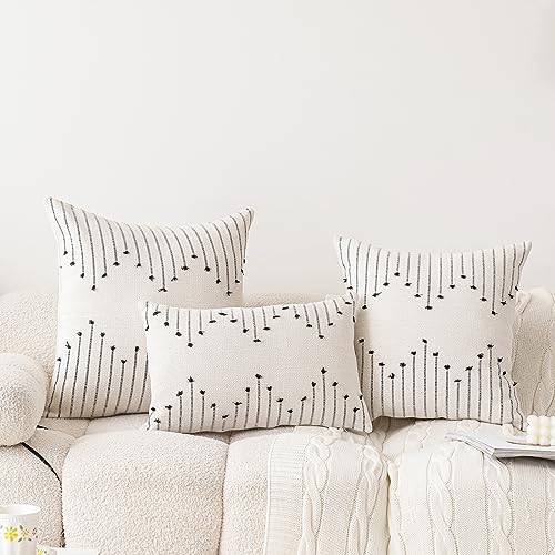 LILEPOY Boho Throw Pillow Covers 12x20 Set of 2 Neutral Decorative Textured Cushion Case Farmhouse Pillowcase Modern Lumbar Pillow Covers for Sofa,Couch, Living Room,Beige and Black - color: Beige and Black, size: 20" x 12" (Pack of 2)