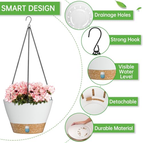 ZMTECH 2 Pack 10 Inch Hanging Planters for Indoor Plants, Modern White Hanging Planter with Visible Water Level Window & Metal Chain, Decorative Plant Hanger Indoor for Spring Balcony Decor - color: White, size: 10 Inch