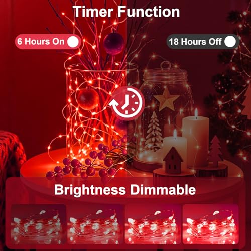 AIKEI 6 Pack LED Fairy Lights with Timer Battery Operated, Mini String Lights with Remote Waterproof 7ft 20 Led Firefly Starry Lighting for Wedding Party Bedroom Garden Christmas Decoration Red - color: Red, size: 6PCS-REMOTE