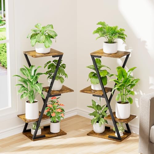Plant Stand Indoor with Grow Lights - 2 Pack Corner Plant Shelf Indoor, 32" Tall Lighted Plant Stand for Indoor Plants, 6 Tiered Z-Shape Flower Stands Display Holder for Living Room, Decor, Black
