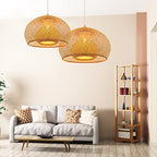 Arturesthome 1 Light Weaving Bamboo Pendant Light for Kitchen Island, Wicker Chandelier,Handmade Woven Hanging Ceiling Light Lampshade for Living Room Bedroom - size: A 23.6"*17.6"