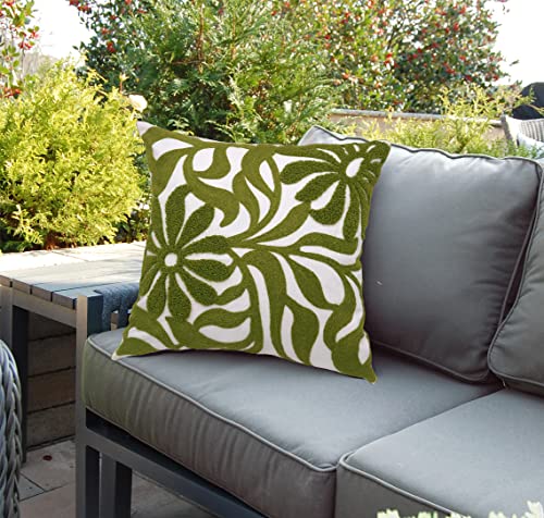Alysheer Farmhouse Floral Leaves Embroidered Decorative Throw Pillow Cover 18x18 inches, Boho Tufted Flowers Embroidery Pattern Chic Cotton Cushion Case for Couch Bed Sofa Living Room(Olive Green) - color: Olive Green Floral, size: 18" x 18" (Pack of 1)