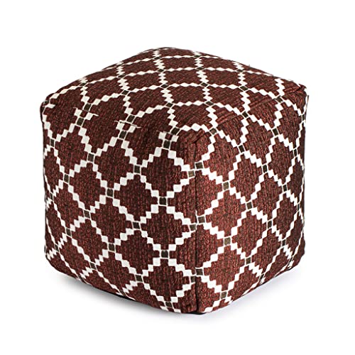 Anji Mountain Artisan Crafted Cotton Blend Pouf Ottoman | Versatile Floor Seating & Footstool for Living Room | Modern Boho Home Décor Accent | Filled Pouffe - color: Sienna Trellis