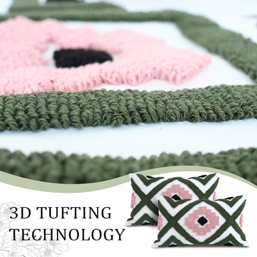 Boho Accent Lumbar Pillow Covers 12x20 - Tufted Abstract Modern Throw Pillow Covers, Farmhouse Decorative Pillowcase for Couch, Sofa, Bed, Living Room -Green Pink Black Geometric - color: Green Geometric