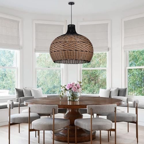 Arturesthome Rattan Pendant Light Fixtures for Kitchen Island, Wicker Chandelier, Handmade Woven Hanging Ceiling Light Lampshade for Living Room Bedroom - size: 19.6" * 17.7"