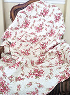 Cozy Line Home Fashions Fuchsia Pink Rose Cream Floral Print Reversible 100% Cotton Quilted Throw Blanket 60" x 50" Machine Washable and Dryable (Roses) - color: Roses