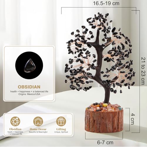 Black Obsidian Crystal Tree of Life Chakra Stone, Birthday Gifts for Women, Mon, for Sister,Feng Shui Office Decor Tree for Postive Energy, Money, Good Luck, Christmas Decor, Spiritual Gifts - color: Black