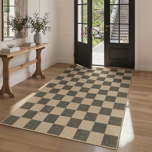 Bavni Checkered Easy Jute Rug,3x5 Area Rug Machine Washable Non Slip Woven Plaid Carpet, Geometric Diamond Non Shedding Low Pile Modern Farmhouse Floor Mat for Living Room, Bedroom, Entryway - color: Checkered-4, size: 3X5