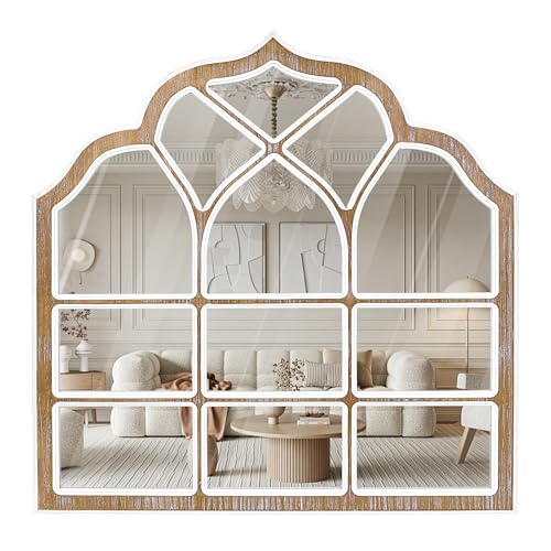 36x36 Inch Window Pane Wall Mirror, Farmhouse Gothic Arched Mirror, Rustic Decorative Cathedral Mirror for Living Room Entryway Home Decor - color: H - Window - 36x36 in