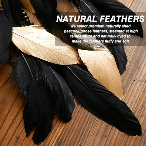 Dream Catcher Native American Boho Dreamcatcher Black Wall Decor, Handmade Rattan Natural Goose Feathers Wall Art Hanging Indian Room Decor for Bedroom Living Room - color: Black