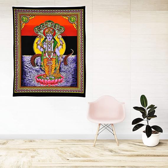 Rastogi Handicrafts Cotton cloth Tapestry 40" X 30" Poster Size wall hanging, Table cover (VISHNU-G) - color: VISHNU-G