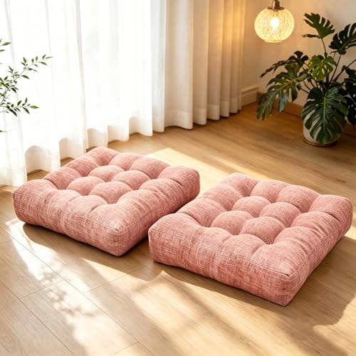 Meditation Cushions for Adults Sitting Large Square Floor Pillows for Yoga Play Reading Floor Cushions 18.8 x 18.8 Inch Pink Set of 2 - color: Pink