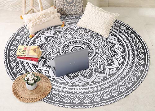 Popular Handicrafts Round Tapestry Wall Hanging Ombre Hippie Mandala Bohemian Hippy Intricate Indian Tapestries Tablecloth 68 Inches (173cm) Black Grey & Yellow - color: Black Grey and Yellow